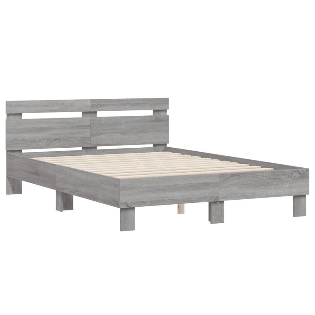 vidaXL Cadru de pat cu tăblie și LED, gri sonoma, 135x190 cm vidaXL Cadru de pat cu tăblie și LED, gri sonoma, 135x190 cm