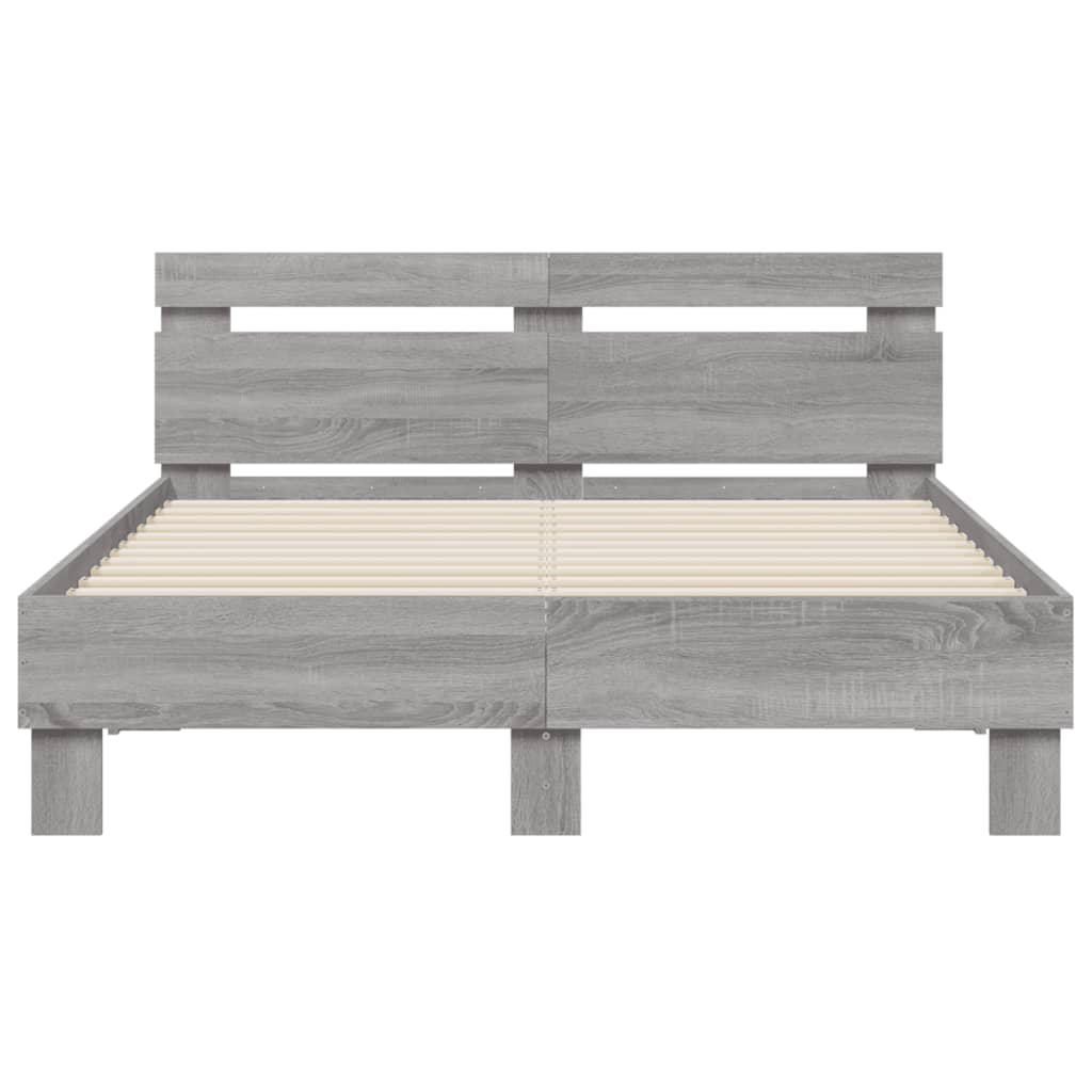 vidaXL Cadru de pat cu tăblie și LED, gri sonoma, 135x190 cm vidaXL Cadru de pat cu tăblie și LED, gri sonoma, 135x190 cm