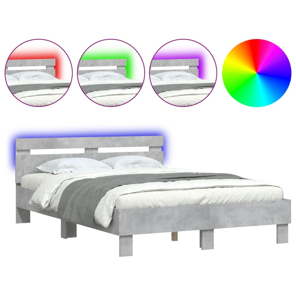 vidaXL Cadru de pat cu tăblie și LED, gri beton, 120x190 cm vidaXL Cadru de pat cu tăblie și LED, gri beton, 120x190 cm