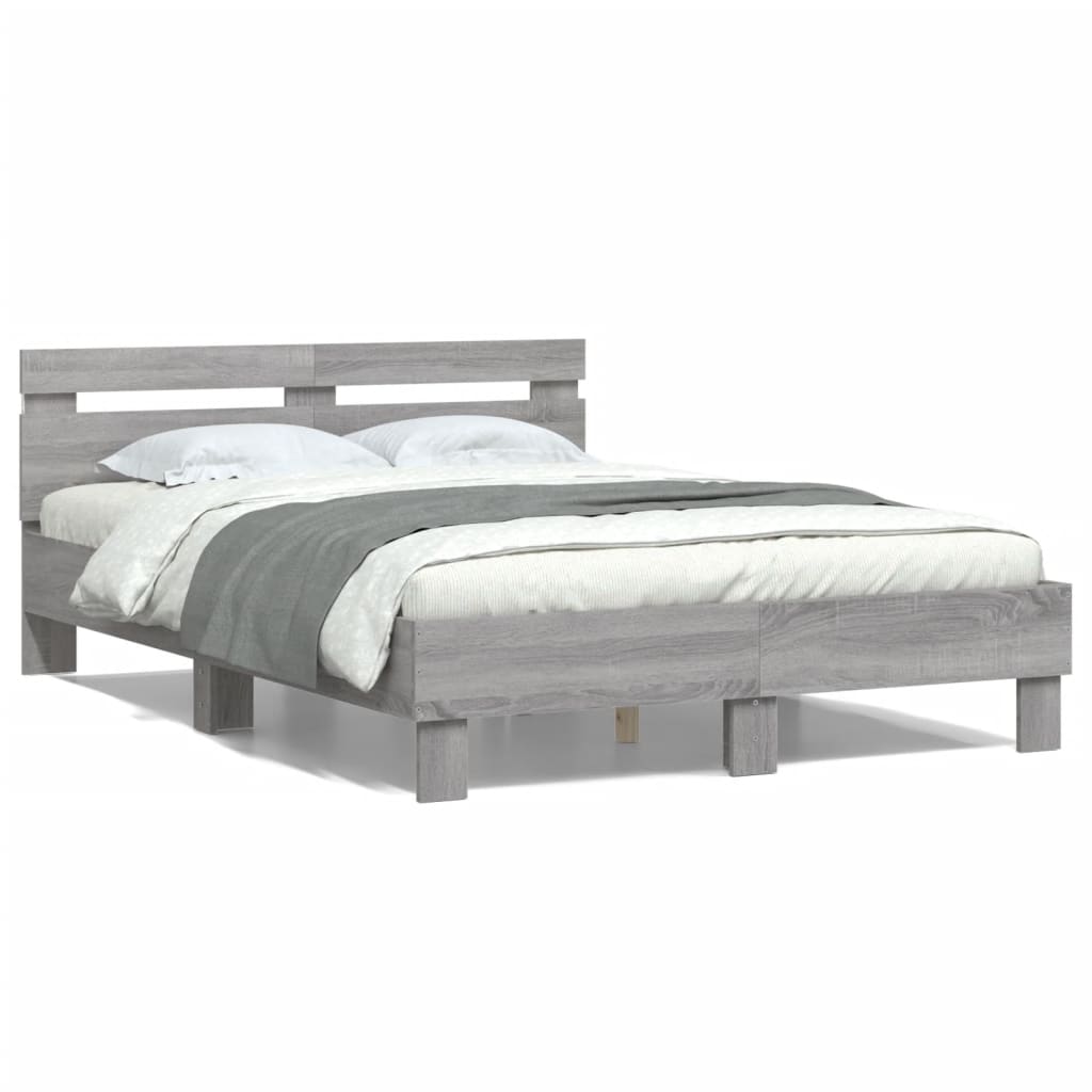 vidaXL Cadru de pat cu tăblie și LED, gri sonoma, 120x190 cm vidaXL Cadru de pat cu tăblie și LED, gri sonoma, 120x190 cm
