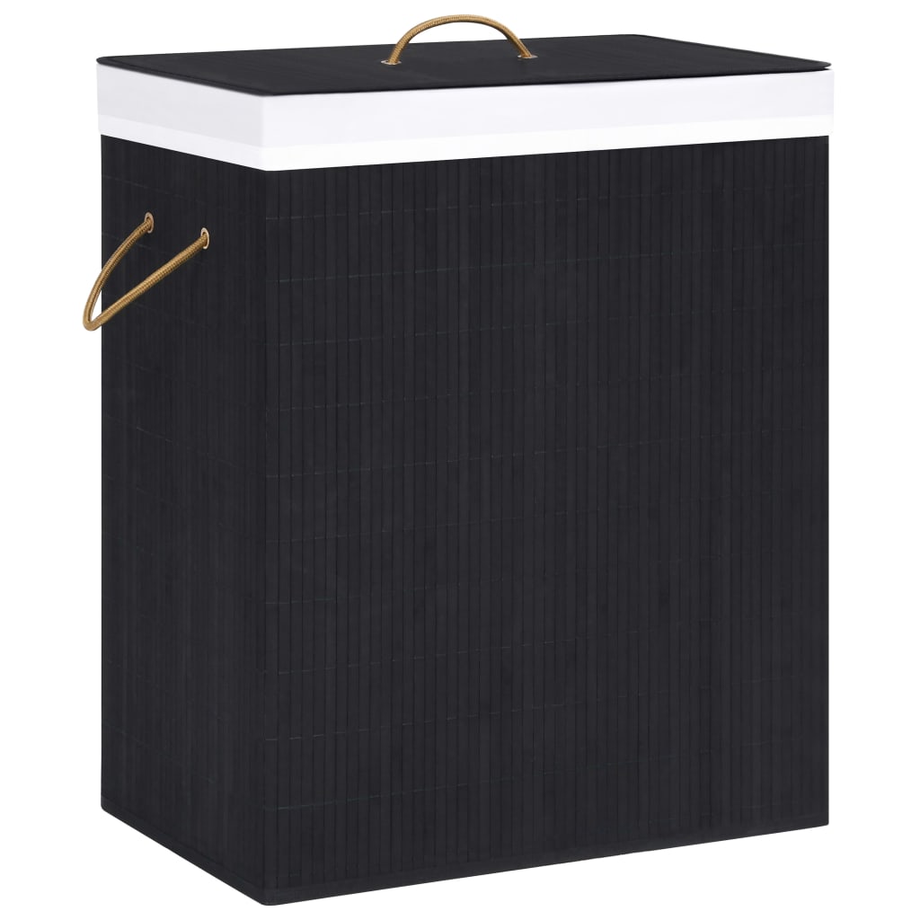 vidaXL Coș de rufe din bambus cu o secțiune, negru, 83 L vidaXL Coș de rufe din bambus cu o secțiune, negru, 83 L