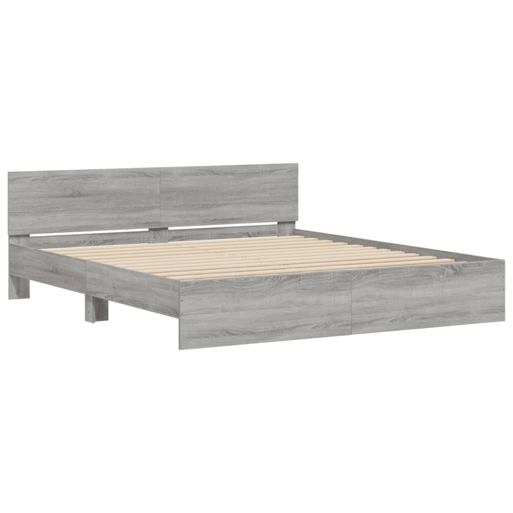 vidaXL Cadru de pat cu tăblie și LED, gri sonoma, 200x200 cm vidaXL Cadru de pat cu tăblie și LED, gri sonoma, 200x200 cm
