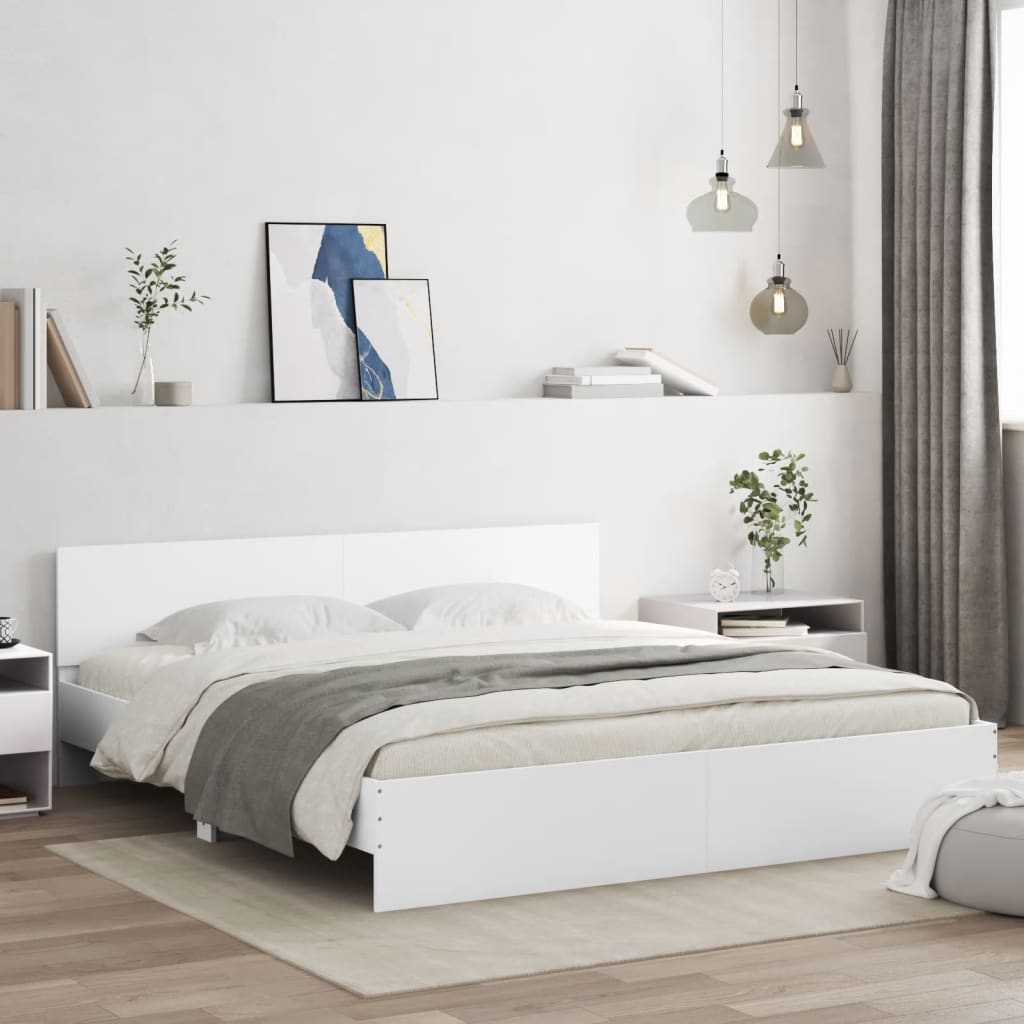 vidaXL Cadru de pat cu tăblie și LED, alb, 180x200 cm vidaXL Cadru de pat cu tăblie și LED, alb, 180x200 cm