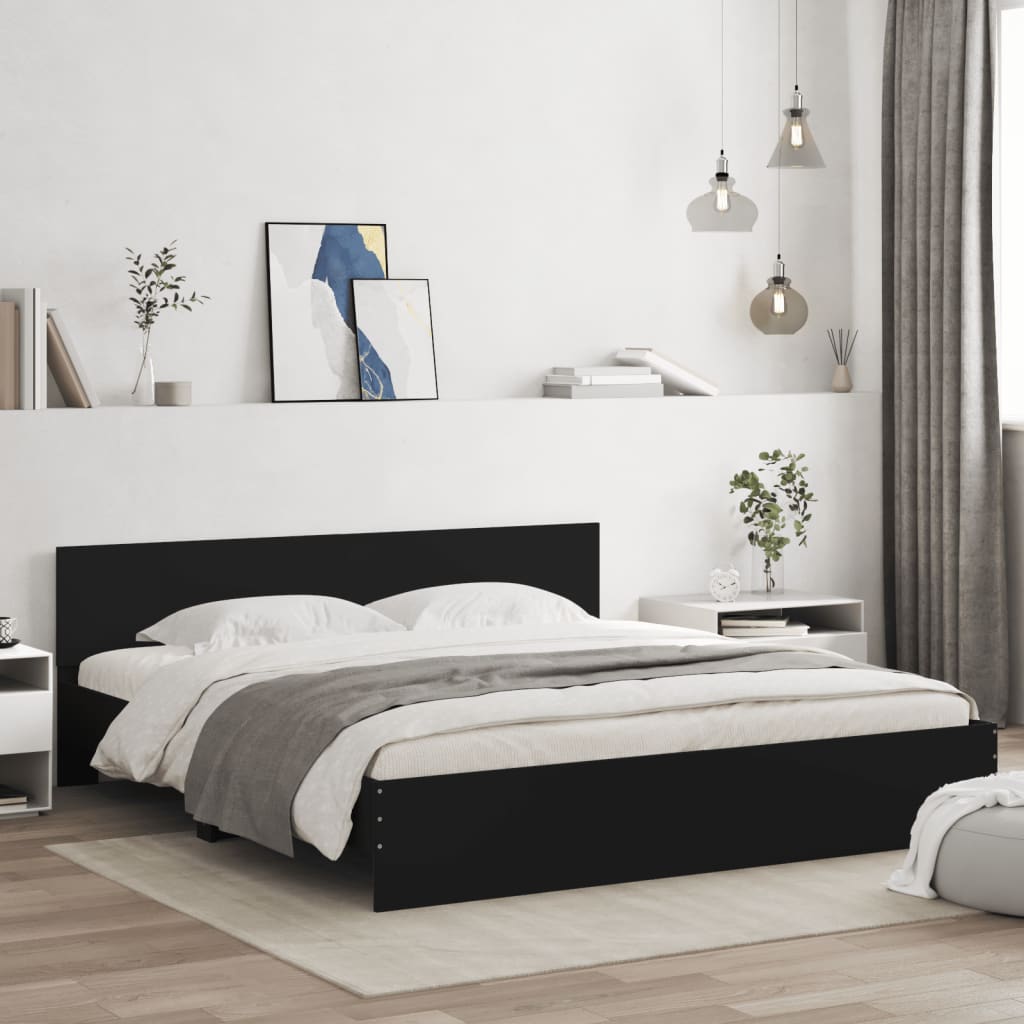 vidaXL Cadru de pat cu tăblie și LED, negru, 180x200 cm vidaXL Cadru de pat cu tăblie și LED, negru, 180x200 cm