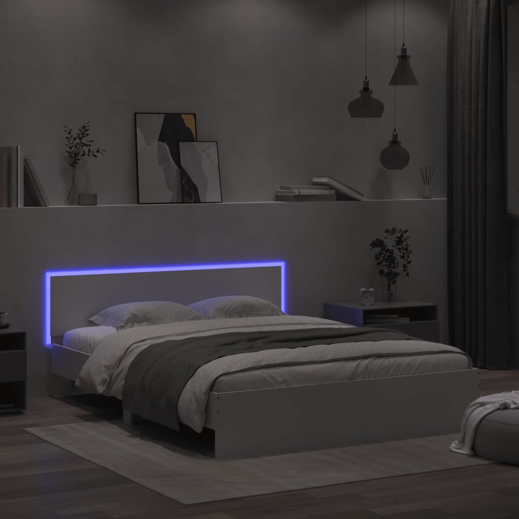 vidaXL Cadru de pat cu tăblie și LED, alb, 160x200 cm vidaXL Cadru de pat cu tăblie și LED, alb, 160x200 cm