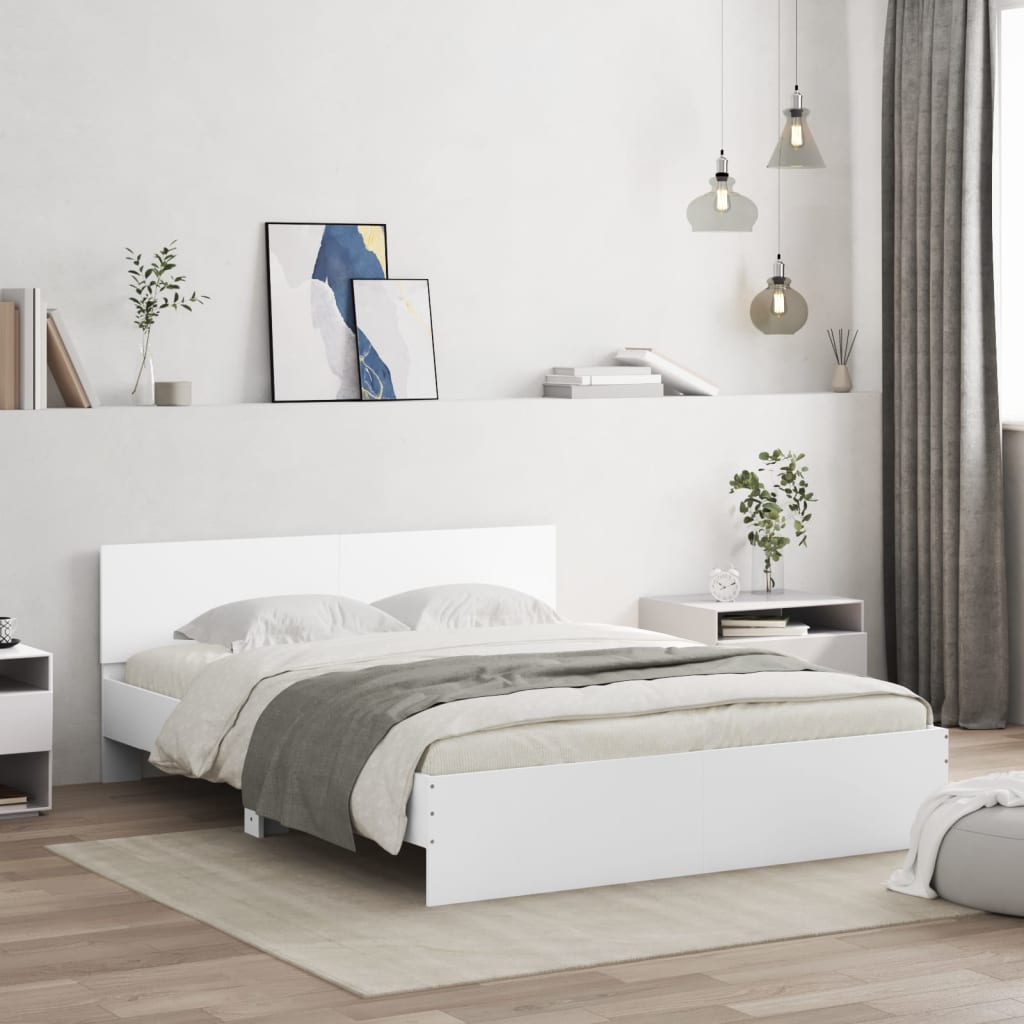 vidaXL Cadru de pat cu tăblie și LED, alb, 160x200 cm vidaXL Cadru de pat cu tăblie și LED, alb, 160x200 cm