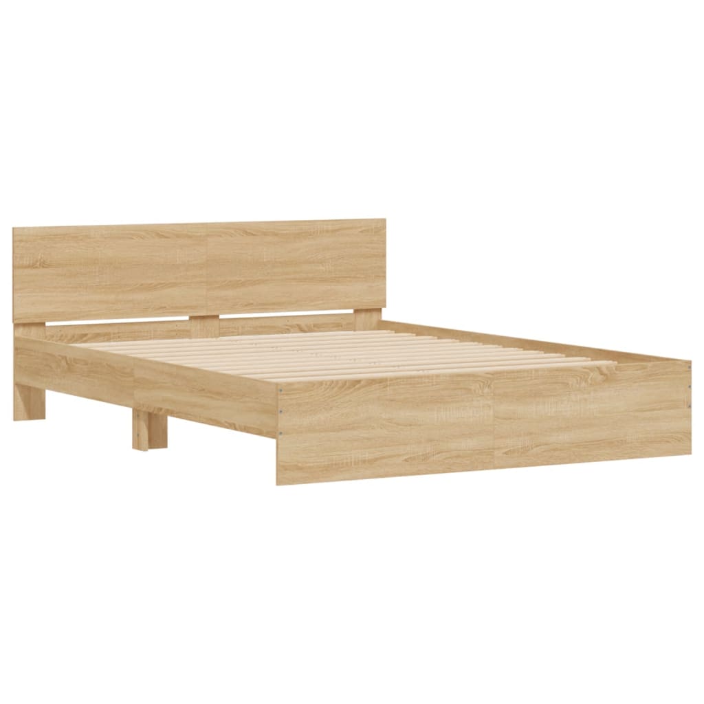 vidaXL Cadru de pat cu tăblie și LED, stejar sonoma, 160x200 cm vidaXL Cadru de pat cu tăblie și LED, stejar sonoma, 160x200 cm