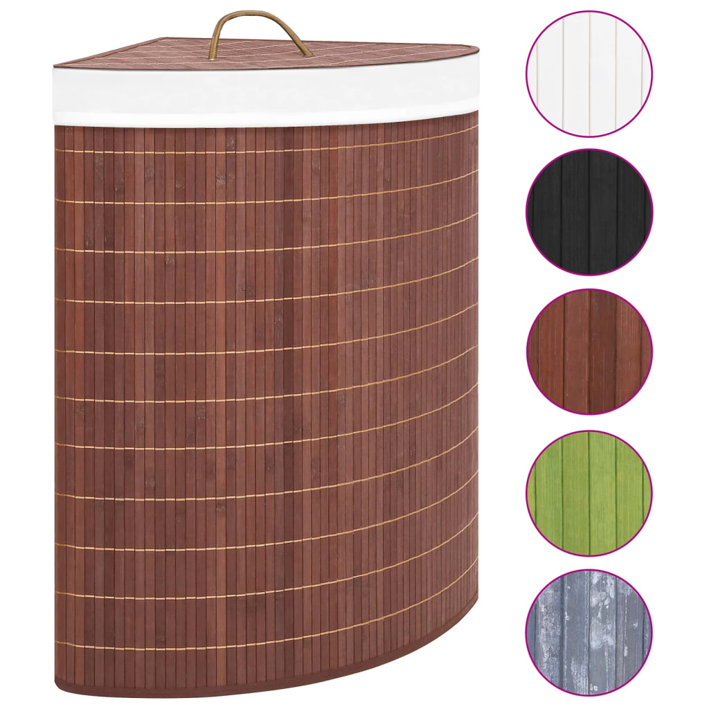 vidaXL Coș de rufe din bambus de colț, maro, 60 L vidaXL Coș de rufe din bambus de colț, maro, 60 L