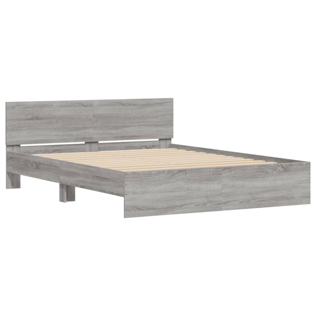 vidaXL Cadru de pat cu tăblie și LED, gri sonoma, 160x200 cm vidaXL Cadru de pat cu tăblie și LED, gri sonoma, 160x200 cm