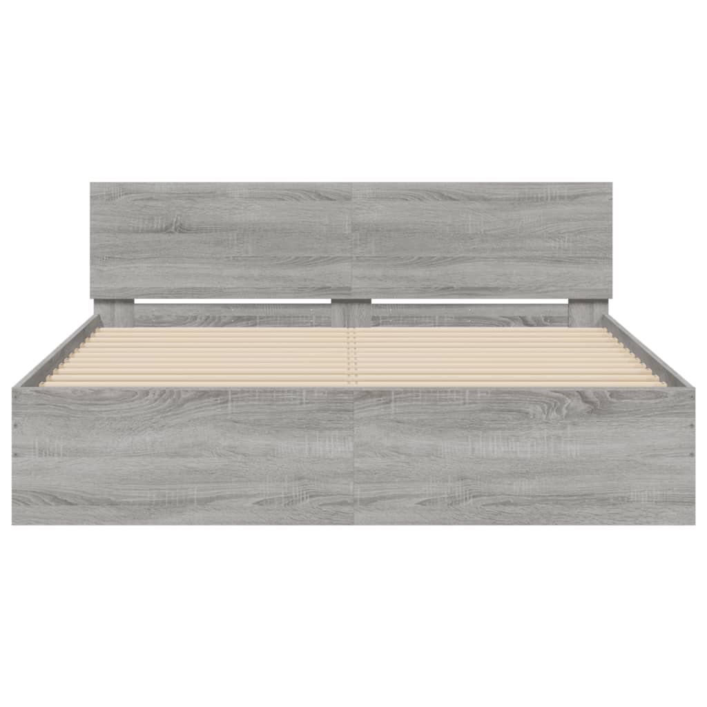 vidaXL Cadru de pat cu tăblie și LED, gri sonoma, 160x200 cm vidaXL Cadru de pat cu tăblie și LED, gri sonoma, 160x200 cm