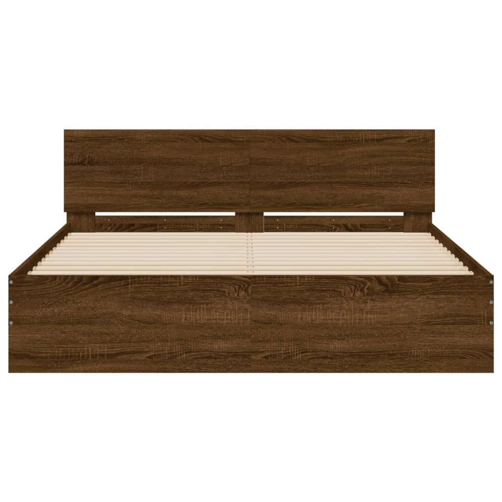 vidaXL Cadru de pat cu tăblie și LED, stejar maro, 160x200 cm vidaXL Cadru de pat cu tăblie și LED, stejar maro, 160x200 cm