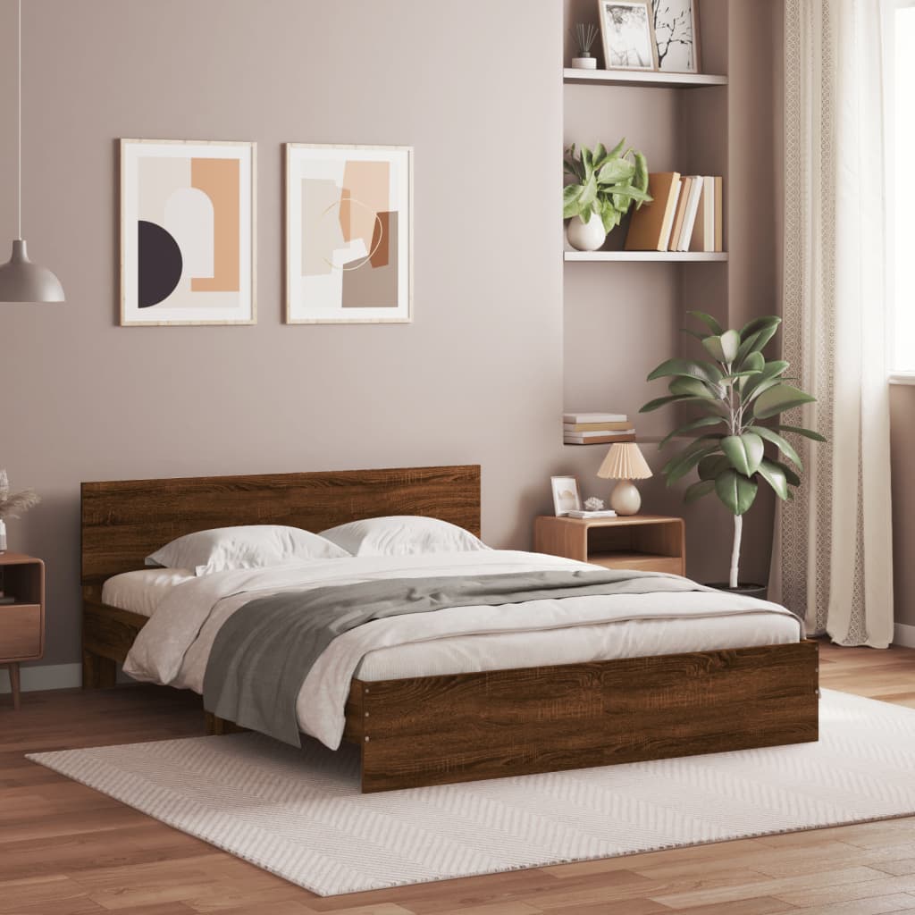 vidaXL Cadru de pat cu tăblie și LED, stejar maro, 160x200 cm vidaXL Cadru de pat cu tăblie și LED, stejar maro, 160x200 cm