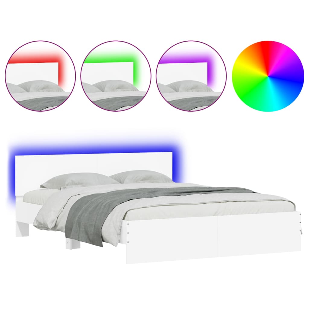 vidaXL Cadru de pat cu tăblie și LED, alb, 150x200 cm vidaXL Cadru de pat cu tăblie și LED, alb, 150x200 cm