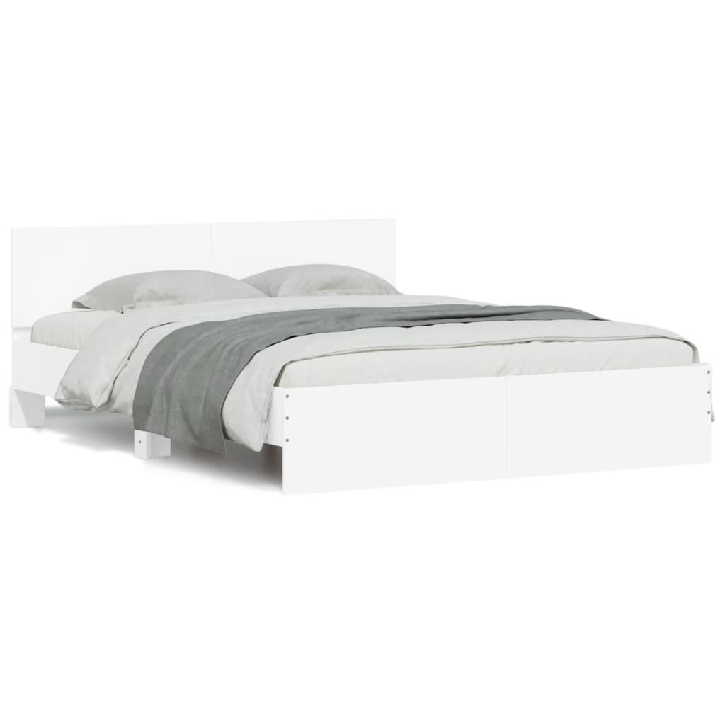 vidaXL Cadru de pat cu tăblie și LED, alb, 150x200 cm vidaXL Cadru de pat cu tăblie și LED, alb, 150x200 cm