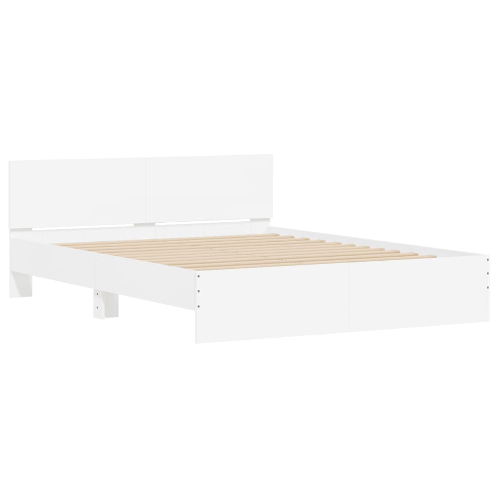 vidaXL Cadru de pat cu tăblie și LED, alb, 150x200 cm vidaXL Cadru de pat cu tăblie și LED, alb, 150x200 cm