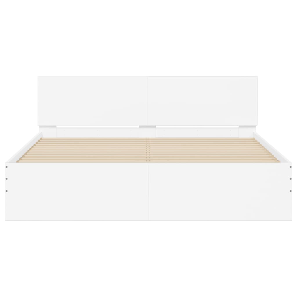 vidaXL Cadru de pat cu tăblie și LED, alb, 150x200 cm vidaXL Cadru de pat cu tăblie și LED, alb, 150x200 cm
