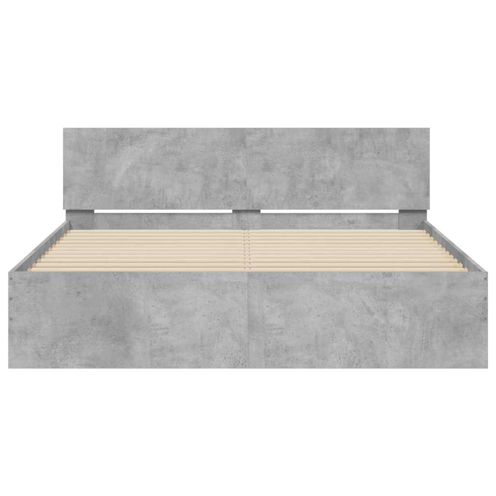 vidaXL Cadru de pat cu tăblie și LED, gri beton, 150x200 cm vidaXL Cadru de pat cu tăblie și LED, gri beton, 150x200 cm
