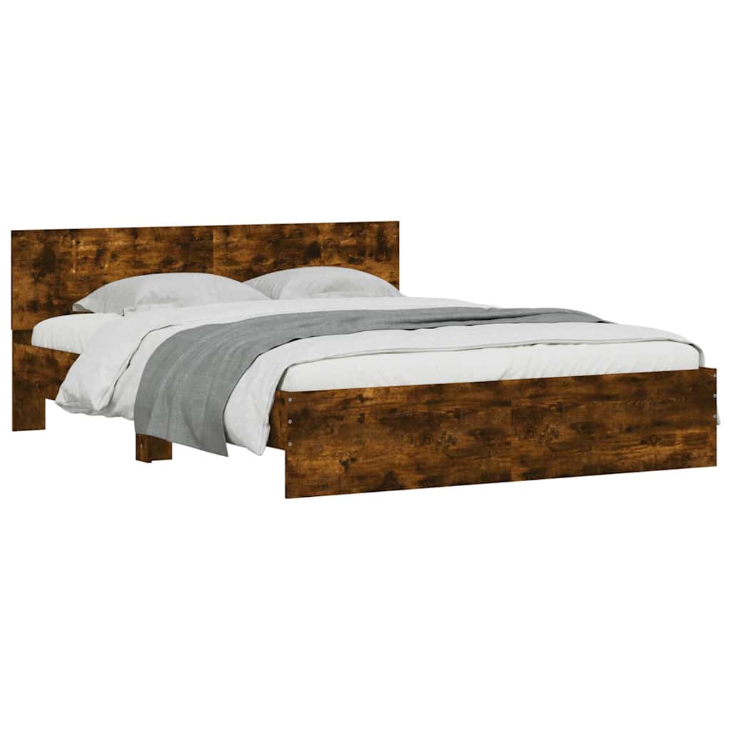 vidaXL Cadru de pat cu tăblie și LED, stejar fumuriu, 150x200 cm vidaXL Cadru de pat cu tăblie și LED, stejar fumuriu, 150x200 cm