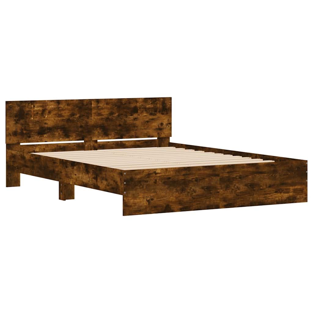 vidaXL Cadru de pat cu tăblie și LED, stejar fumuriu, 150x200 cm vidaXL Cadru de pat cu tăblie și LED, stejar fumuriu, 150x200 cm