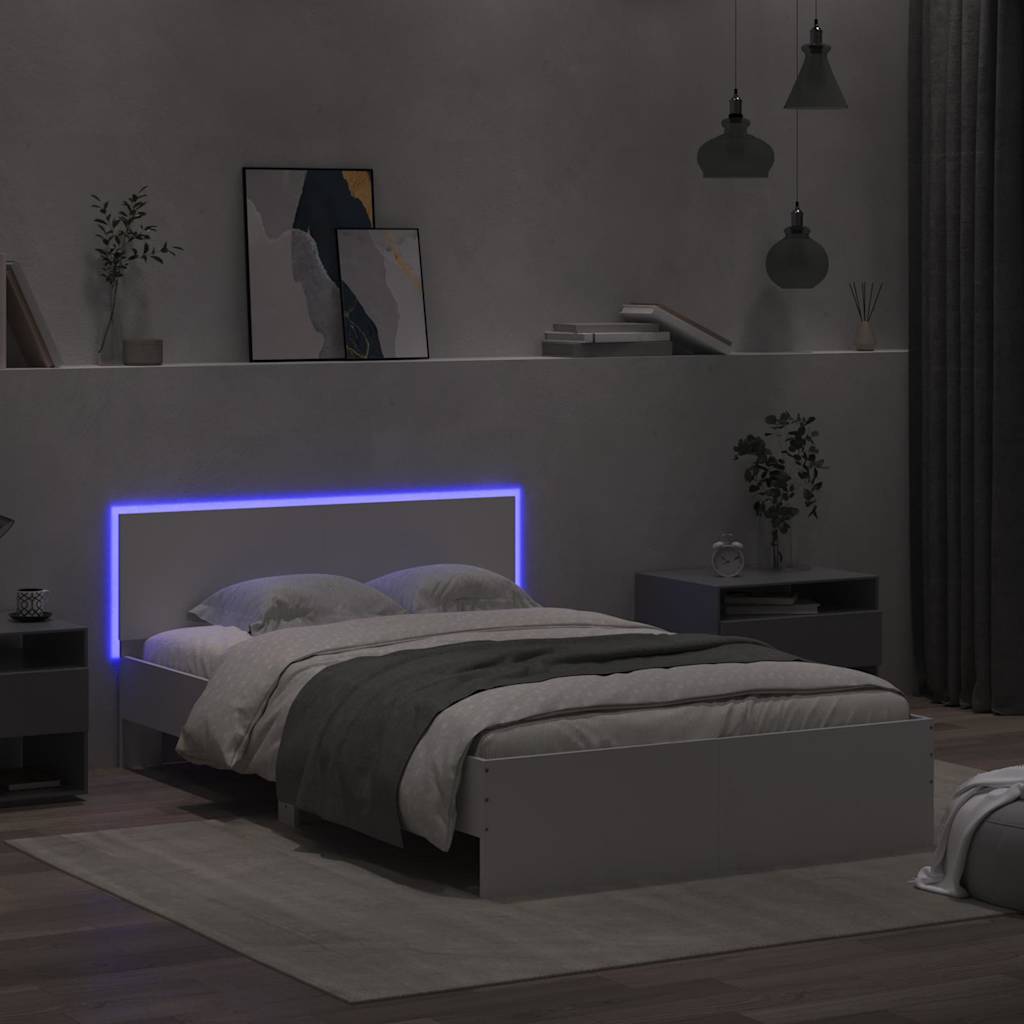 vidaXL Cadru de pat cu tăblie și LED, alb, 140x200 cm vidaXL Cadru de pat cu tăblie și LED, alb, 140x200 cm