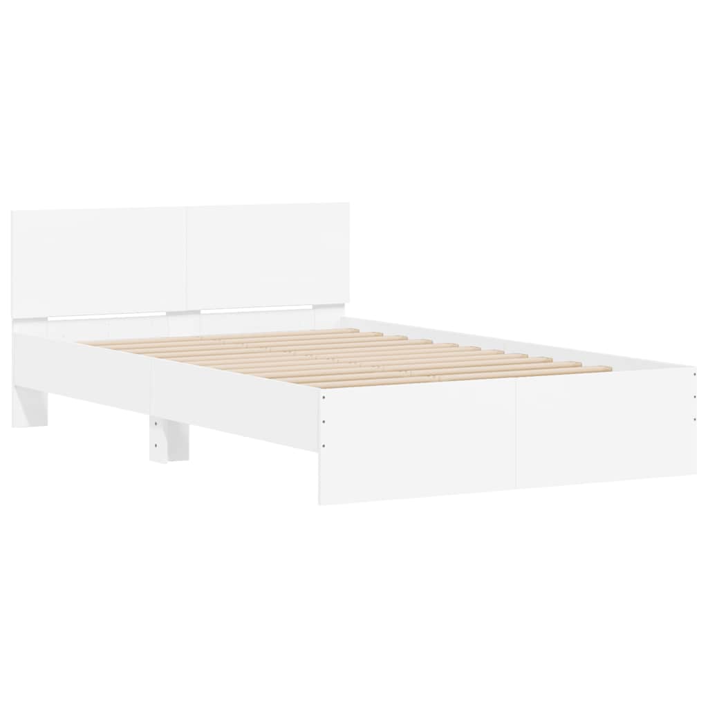 vidaXL Cadru de pat cu tăblie și LED, alb, 140x200 cm vidaXL Cadru de pat cu tăblie și LED, alb, 140x200 cm