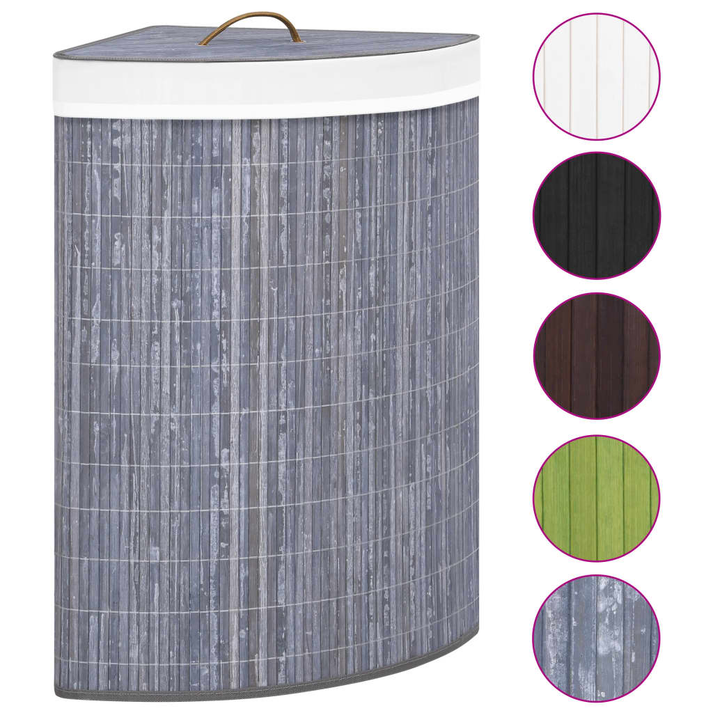 vidaXL Coș de rufe din bambus, pentru colț, gri, 60 L vidaXL Coș de rufe din bambus, pentru colț, gri, 60 L