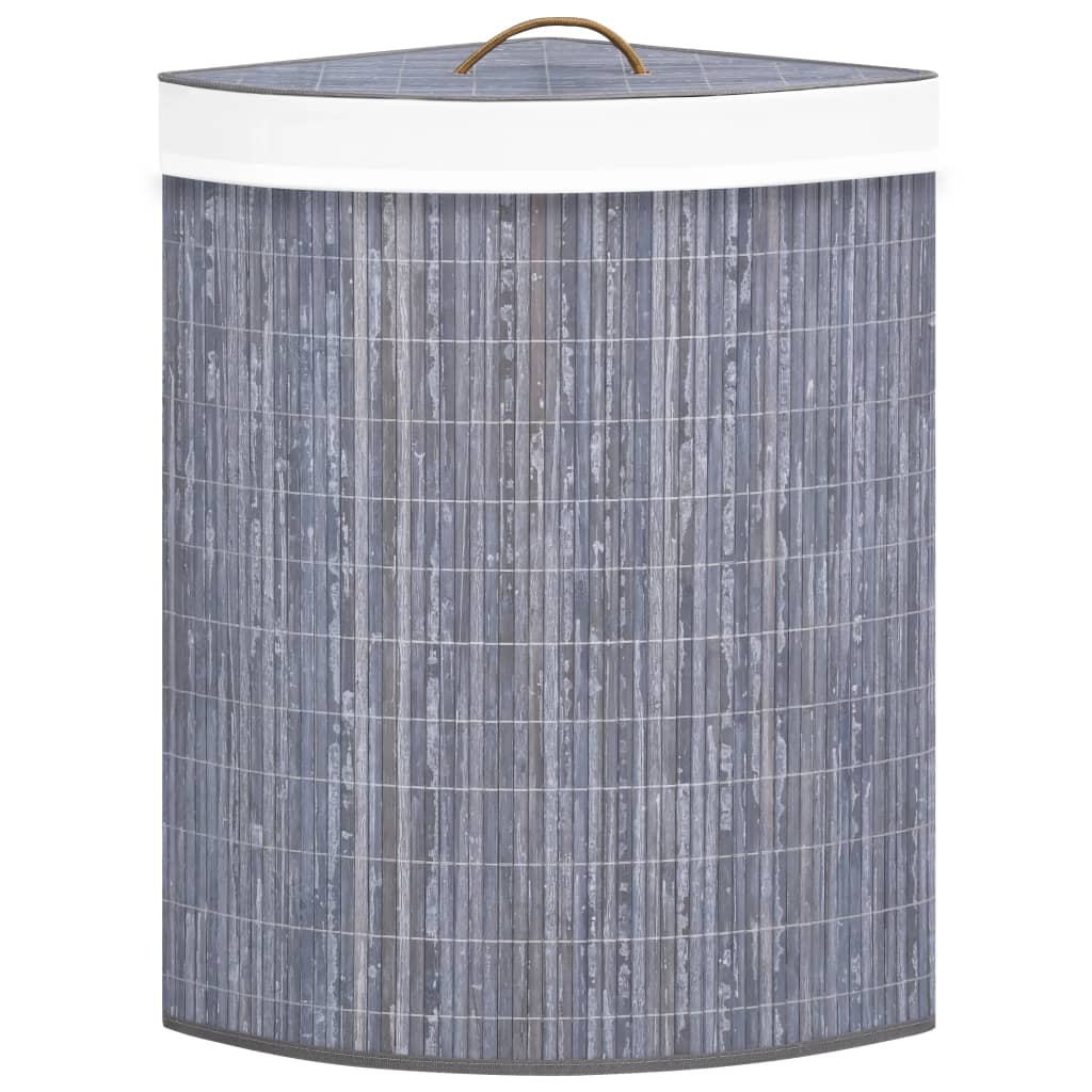 vidaXL Coș de rufe din bambus, pentru colț, gri, 60 L vidaXL Coș de rufe din bambus, pentru colț, gri, 60 L