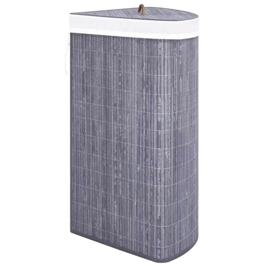 vidaXL Coș de rufe din bambus, pentru colț, gri, 60 L vidaXL Coș de rufe din bambus, pentru colț, gri, 60 L