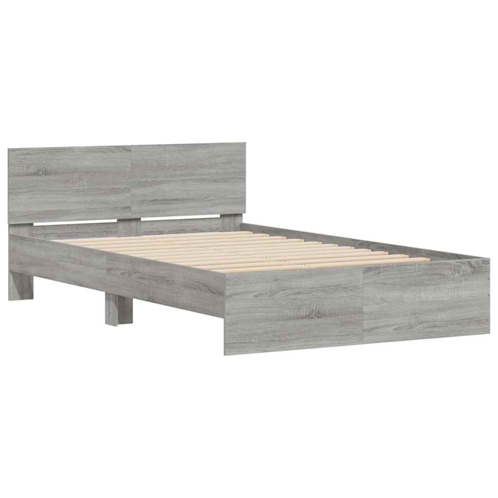 vidaXL Cadru de pat cu tăblie și LED, gri sonoma, 140x200 cm vidaXL Cadru de pat cu tăblie și LED, gri sonoma, 140x200 cm