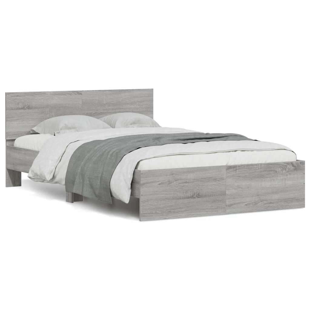 vidaXL Cadru de pat cu tăblie și LED, gri sonoma, 140x200 cm vidaXL Cadru de pat cu tăblie și LED, gri sonoma, 140x200 cm