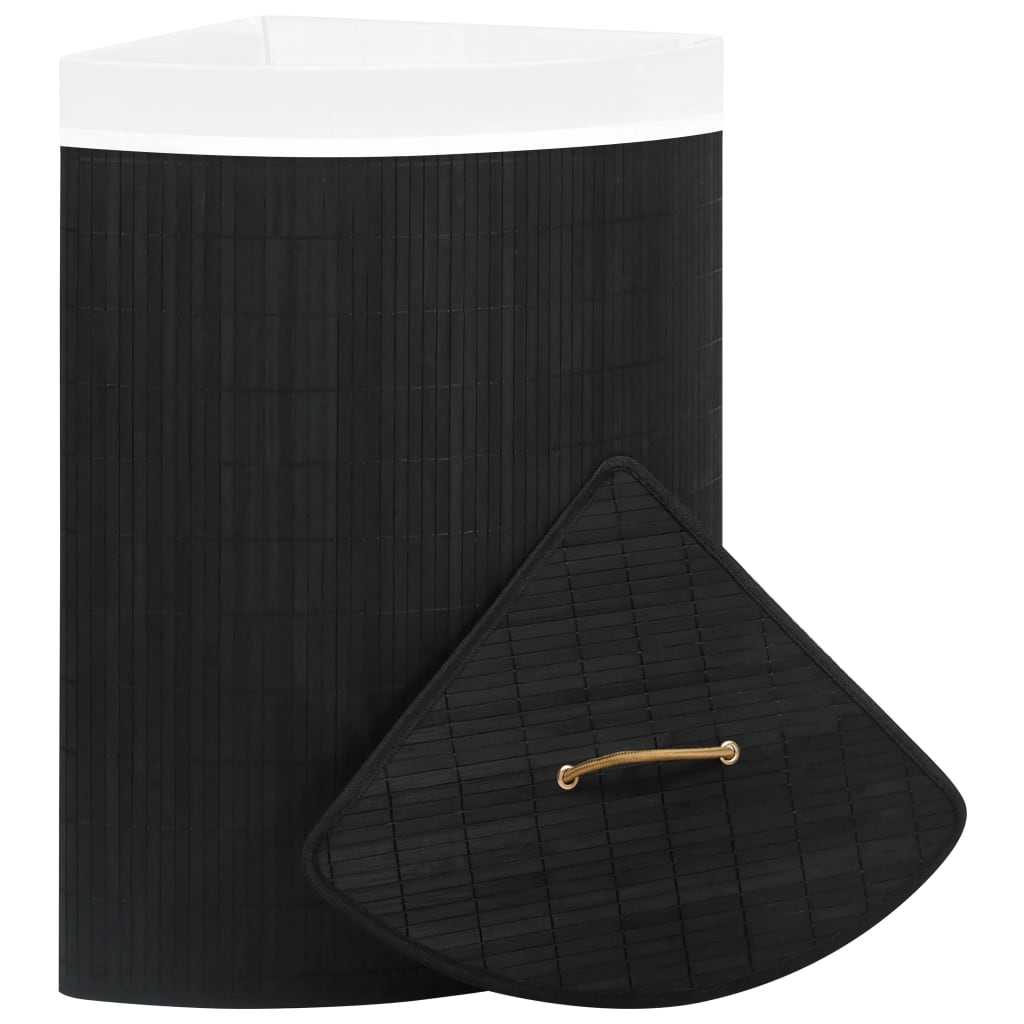 vidaXL Coș de rufe din bambus de colț, negru, 60 L vidaXL Coș de rufe din bambus de colț, negru, 60 L