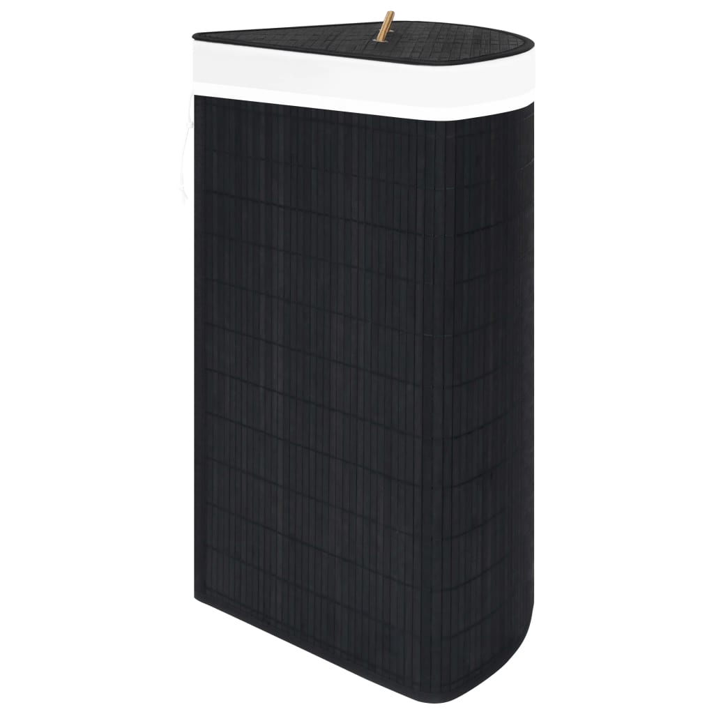 vidaXL Coș de rufe din bambus de colț, negru, 60 L vidaXL Coș de rufe din bambus de colț, negru, 60 L