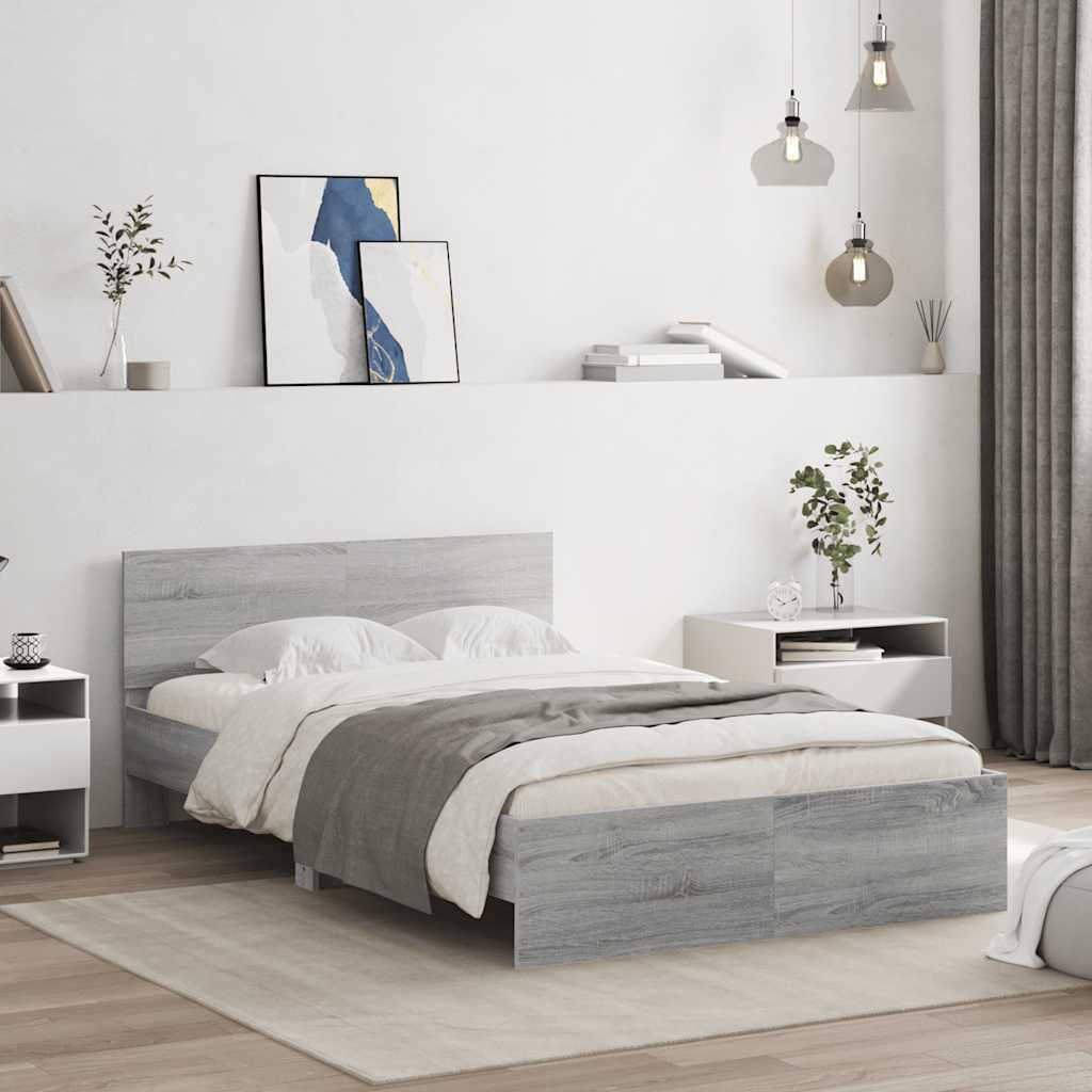 vidaXL Cadru de pat cu tăblie și LED, gri sonoma, 120x200 cm vidaXL Cadru de pat cu tăblie și LED, gri sonoma, 120x200 cm