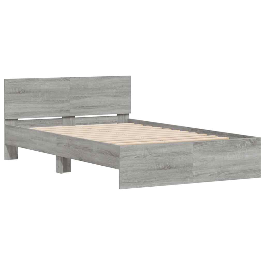 vidaXL Cadru de pat cu tăblie și LED, gri sonoma, 120x200 cm vidaXL Cadru de pat cu tăblie și LED, gri sonoma, 120x200 cm