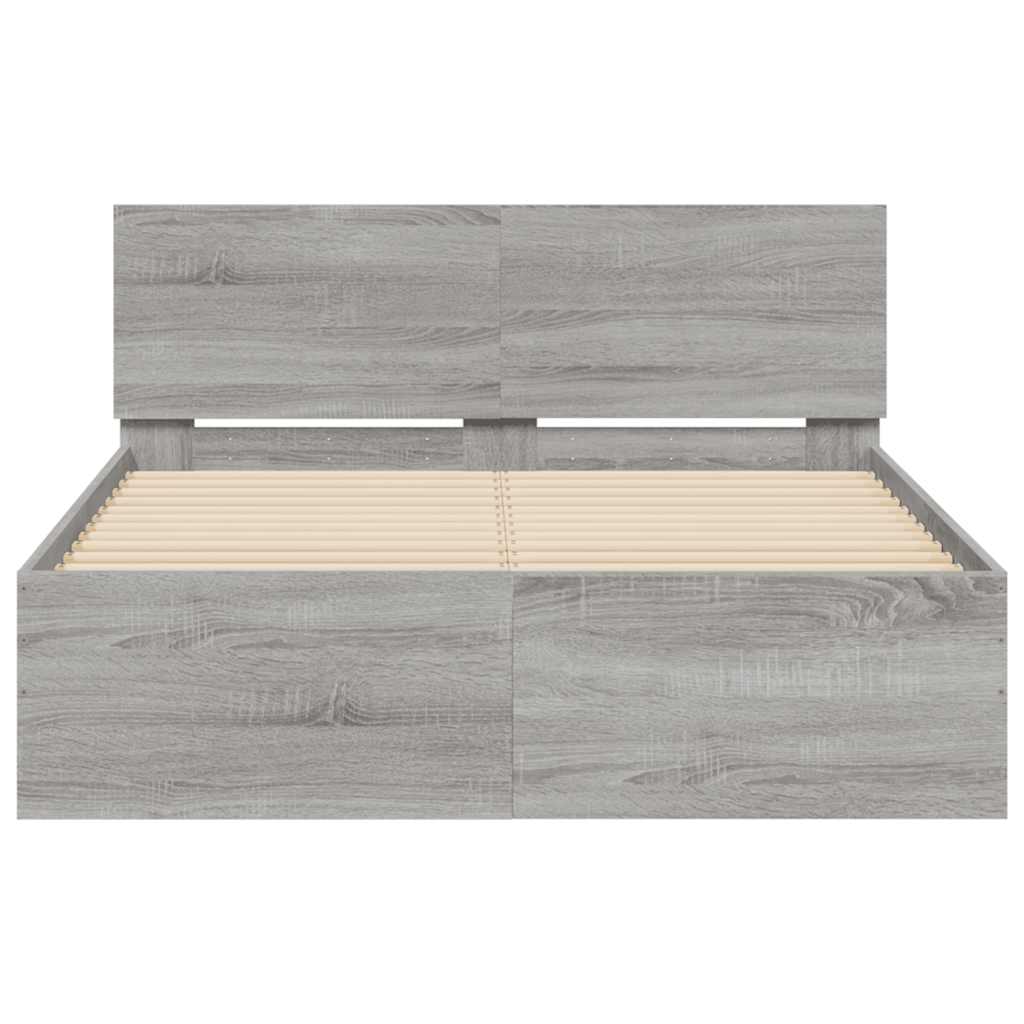 vidaXL Cadru de pat cu tăblie și LED, gri sonoma, 120x200 cm vidaXL Cadru de pat cu tăblie și LED, gri sonoma, 120x200 cm