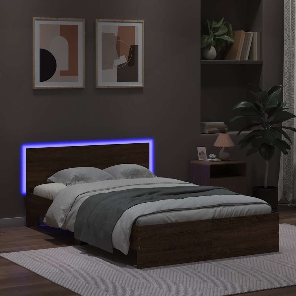 vidaXL Cadru de pat cu tăblie și LED, stejar maro, 120x200 cm vidaXL Cadru de pat cu tăblie și LED, stejar maro, 120x200 cm