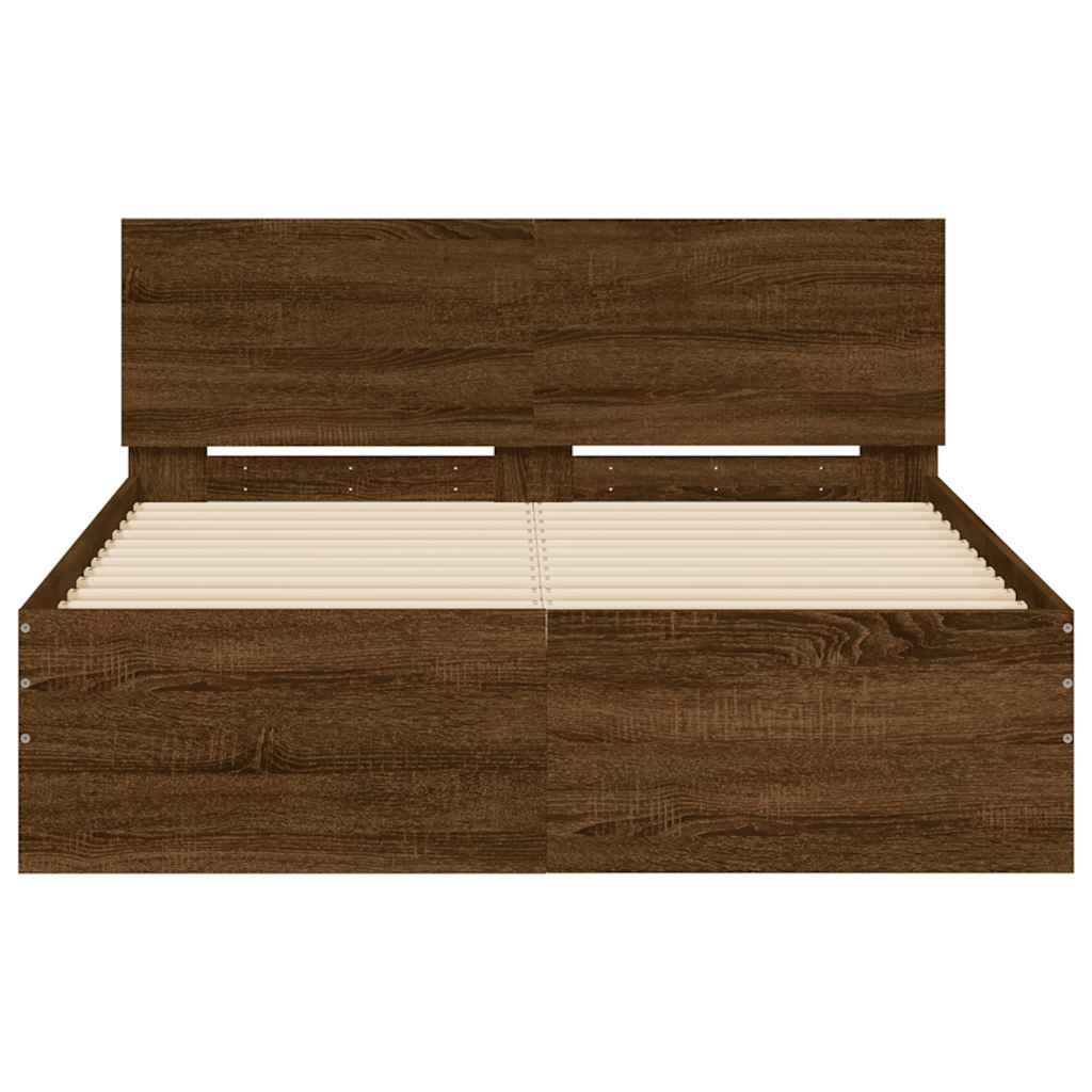 vidaXL Cadru de pat cu tăblie și LED, stejar maro, 120x200 cm vidaXL Cadru de pat cu tăblie și LED, stejar maro, 120x200 cm