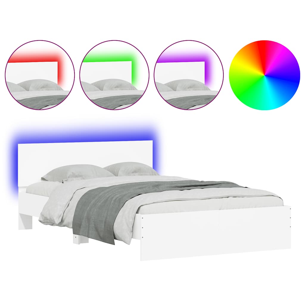 vidaXL Cadru de pat cu tăblie și LED, alb, 140x190 cm vidaXL Cadru de pat cu tăblie și LED, alb, 140x190 cm