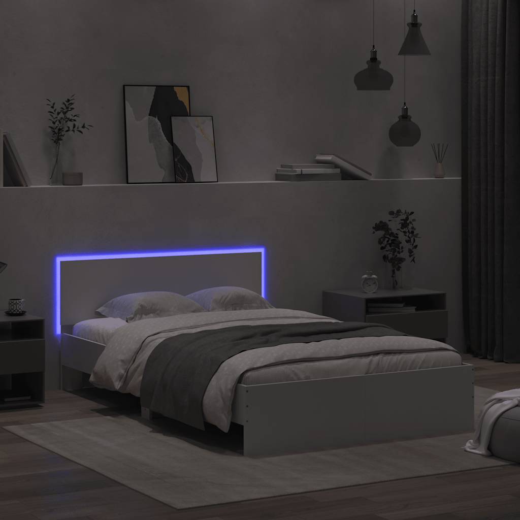 vidaXL Cadru de pat cu tăblie și LED, alb, 140x190 cm vidaXL Cadru de pat cu tăblie și LED, alb, 140x190 cm
