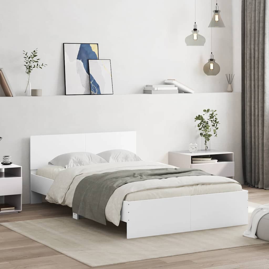 vidaXL Cadru de pat cu tăblie și LED, alb, 140x190 cm vidaXL Cadru de pat cu tăblie și LED, alb, 140x190 cm