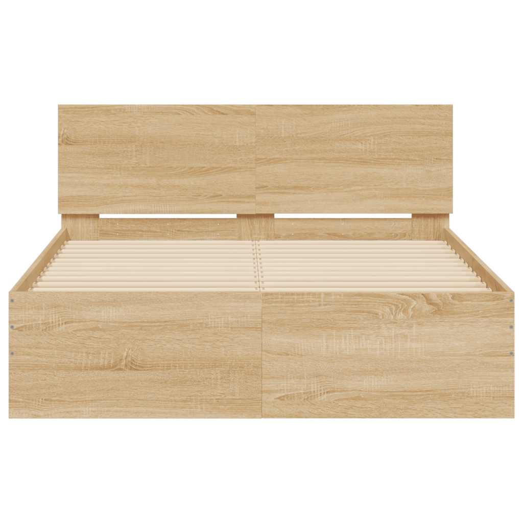 vidaXL Cadru de pat cu tăblie și LED, stejar sonoma, 140x190 cm vidaXL Cadru de pat cu tăblie și LED, stejar sonoma, 140x190 cm