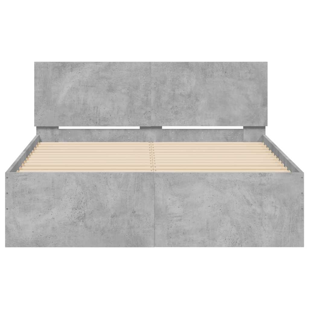 vidaXL Cadru de pat cu tăblie și LED, gri beton, 140x190 cm vidaXL Cadru de pat cu tăblie și LED, gri beton, 140x190 cm