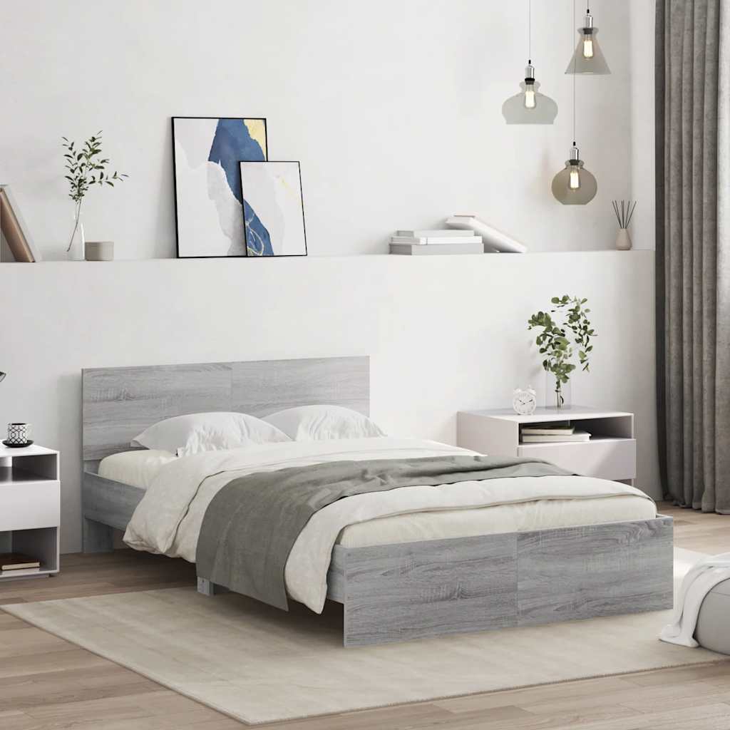vidaXL Cadru de pat cu tăblie și LED, gri sonoma, 140x190 cm vidaXL Cadru de pat cu tăblie și LED, gri sonoma, 140x190 cm