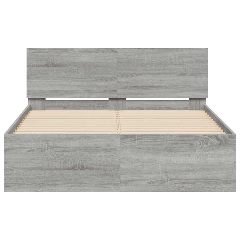 vidaXL Cadru de pat cu tăblie și LED, gri sonoma, 140x190 cm vidaXL Cadru de pat cu tăblie și LED, gri sonoma, 140x190 cm