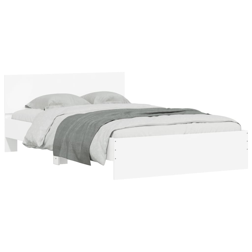 vidaXL Cadru de pat cu tăblie și LED, alb, 135x190 cm