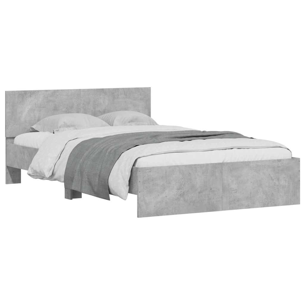 vidaXL Cadru de pat cu tăblie și LED, gri beton, 135x190 cm vidaXL Cadru de pat cu tăblie și LED, gri beton, 135x190 cm