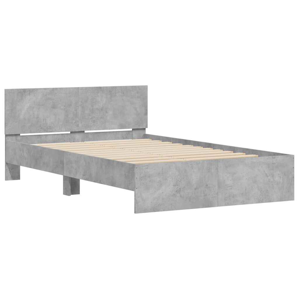 vidaXL Cadru de pat cu tăblie și LED, gri beton, 135x190 cm vidaXL Cadru de pat cu tăblie și LED, gri beton, 135x190 cm