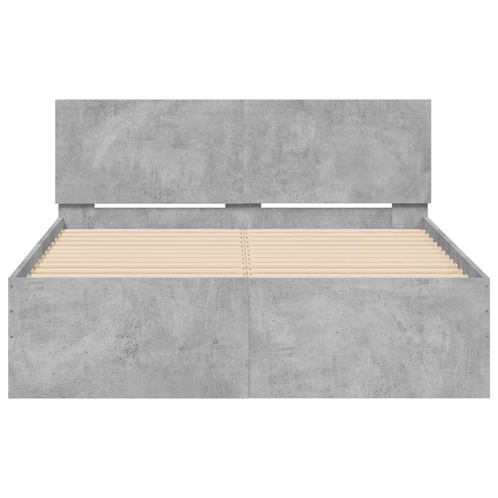 vidaXL Cadru de pat cu tăblie și LED, gri beton, 135x190 cm vidaXL Cadru de pat cu tăblie și LED, gri beton, 135x190 cm