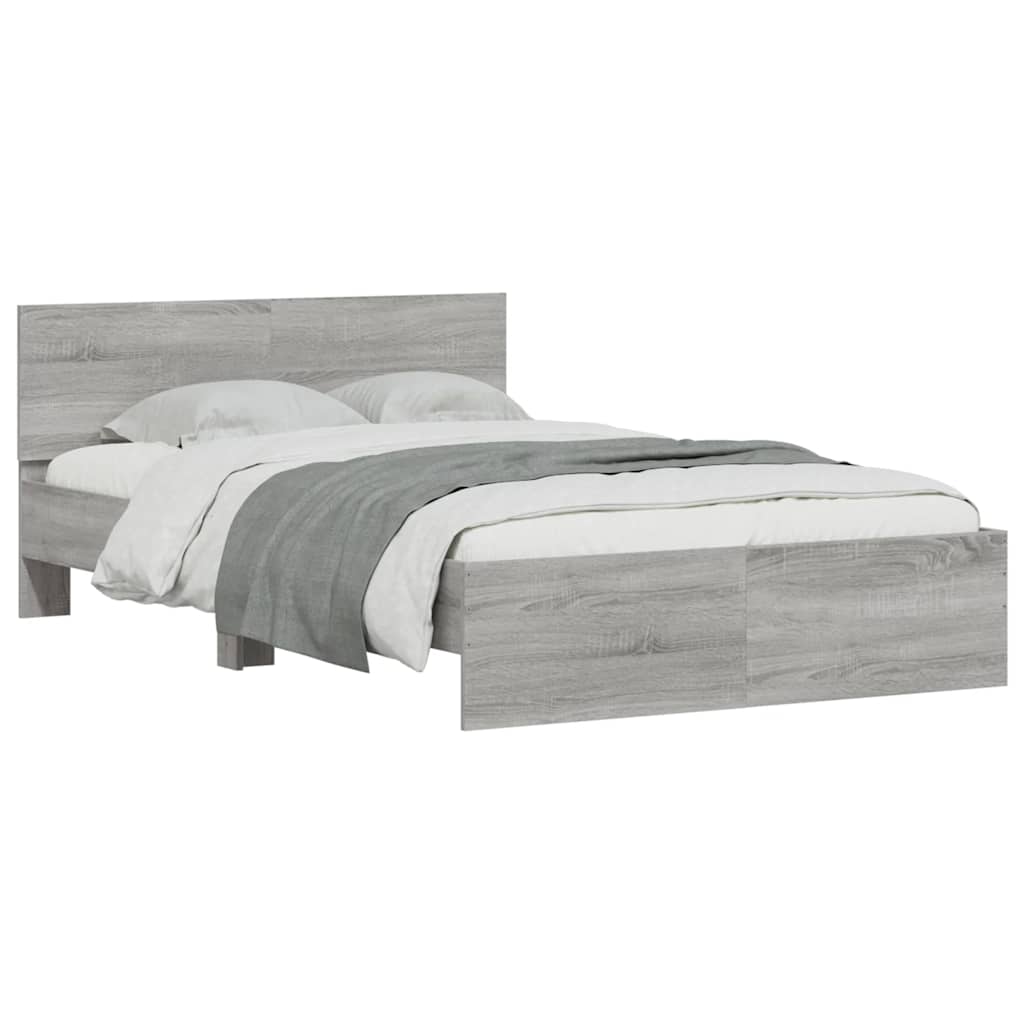 vidaXL Cadru de pat cu tăblie și LED, gri sonoma, 135x190 cm vidaXL Cadru de pat cu tăblie și LED, gri sonoma, 135x190 cm