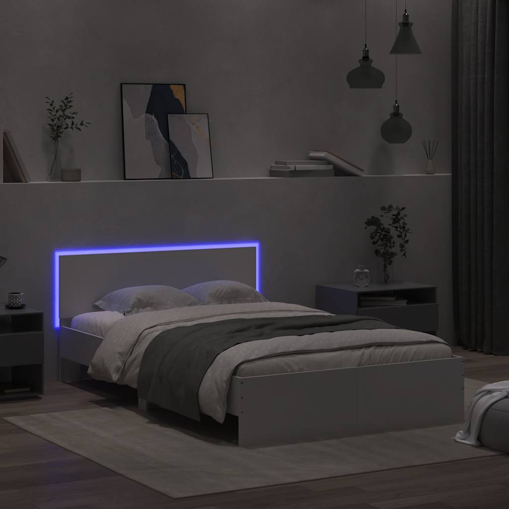 vidaXL Cadru de pat cu tăblie și LED, alb, 120x190 cm